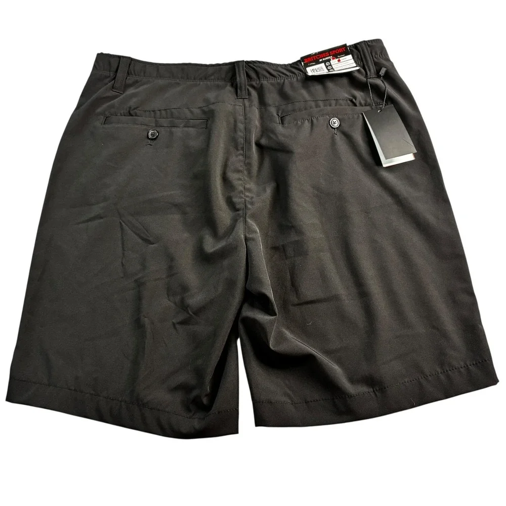 NWT Britches Sport Men's Performance Shorts Black 36 Flat Front Mid Rise Zip Fly